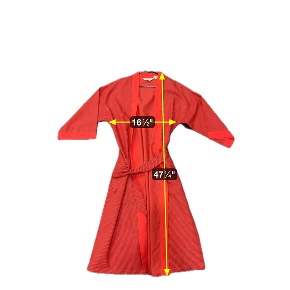 Vintage Mens Store Red Black Striped Kimono Robe With Belt One Size Made In USA - Picture 9 of 10